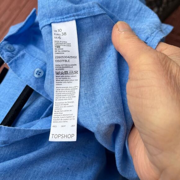 Topshop bright blue, thin and delicate long-sleeved, button down shirt, Small - Picture 7 of 10